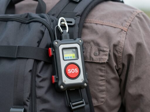 Lone worker safety device clipped to a worker’s bag